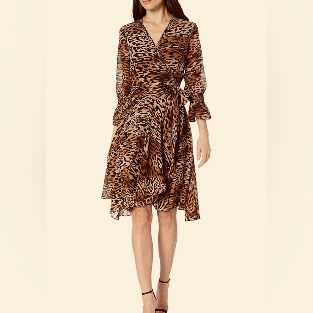 NWT TAHARI ASL Leopard Print Faux Wrap Dress |Size 2